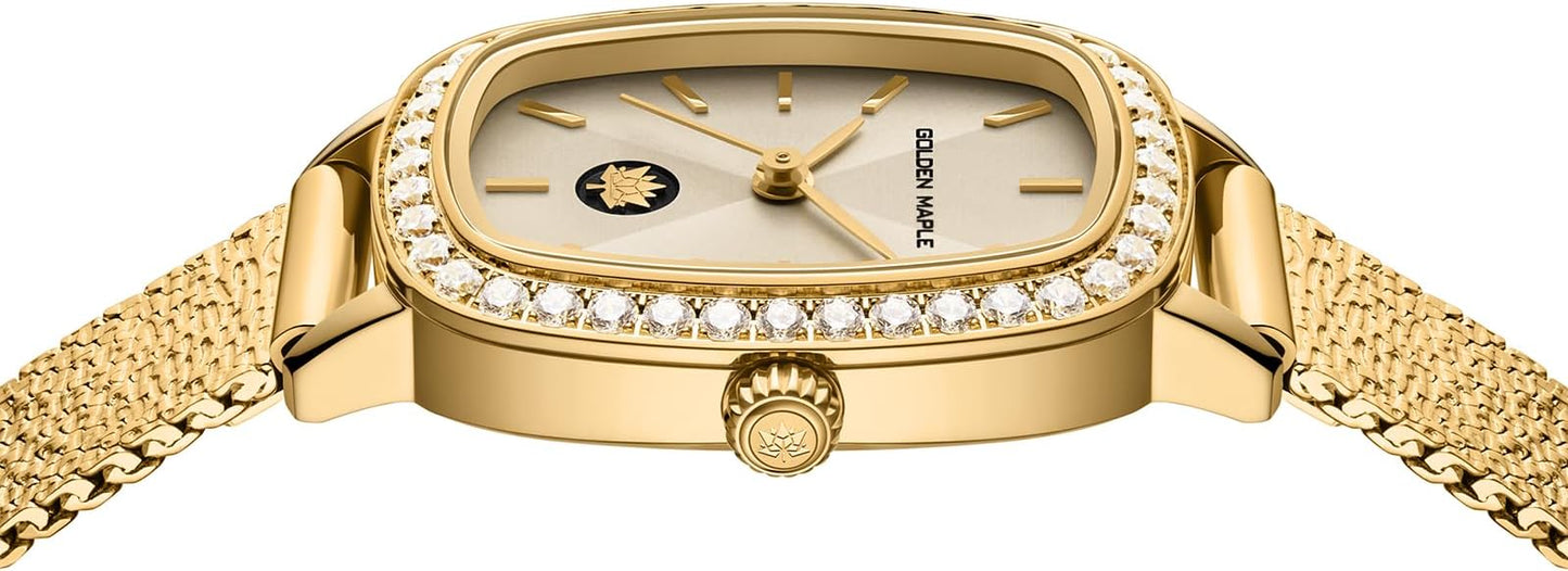 GOLDEN MAPLE Watches for Women, Dainty Gold Watch with Small Stainless Steel Case, Quartz Movement and Water Resistant, Adjustable Mesh Band