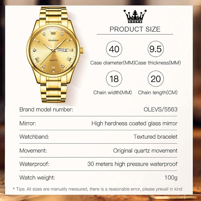 OLEVS Classic Men Watches with Date,Stainless Steel Man Watch with Date, Bussiness Watches for Men,Luminous Quartz Mens Watches Black/White/Blue/Gold, Waterproof Male Watch with Week