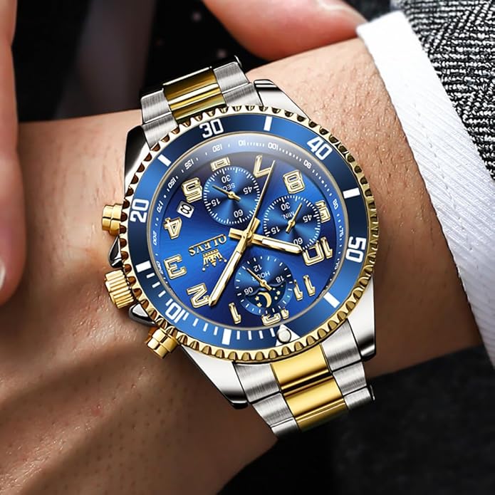 OLEVS Mens Watches Big Face Stainless Steel Waterproof Date Analog Quartz Watches Fashion BusinessWrist Watches for Men…