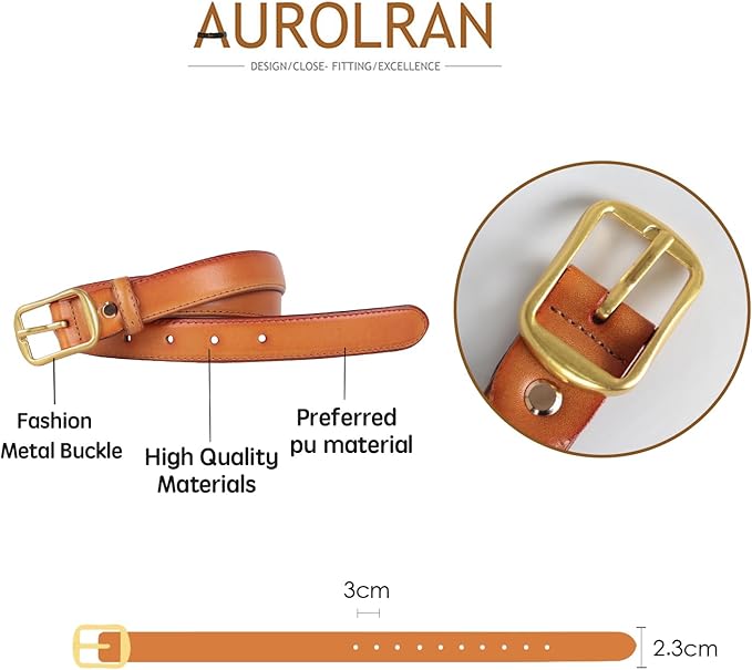 Women's Fashion Classic Metal Buckle Leather Belt with Jeans Dress
