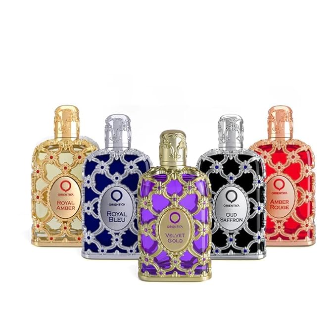 Orientica Luxury Collection Miniature Dicsovery Set Eau De Parfum - Amber Rouge, Royal Amber, Oud Saffron, Velvet Gold & Royal Bleu - Arabic Perfume for Men & Women - 5 x 7.5ml