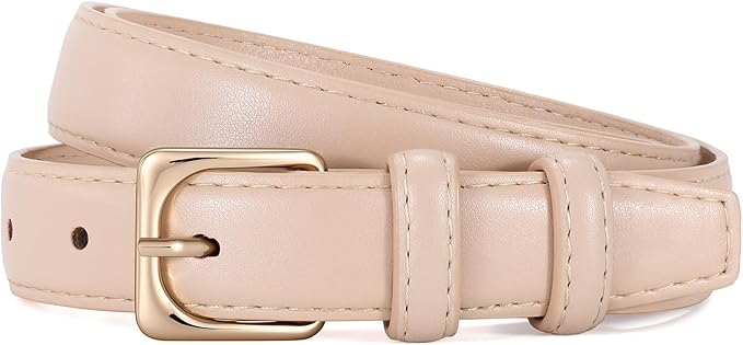 JASGOOD Women Leather Belt Fashion Ladies Skinny Leather Waist Belt for Pants Jeans Dress with Gold Buckle
