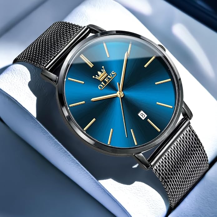 OLEVS Mens Watches Minimalist Ultra Thin Fashion Casual Analog Quartz Date Watch Waterproof Slim Simple Big Face Dress Wrist Watch Leather Band for Men