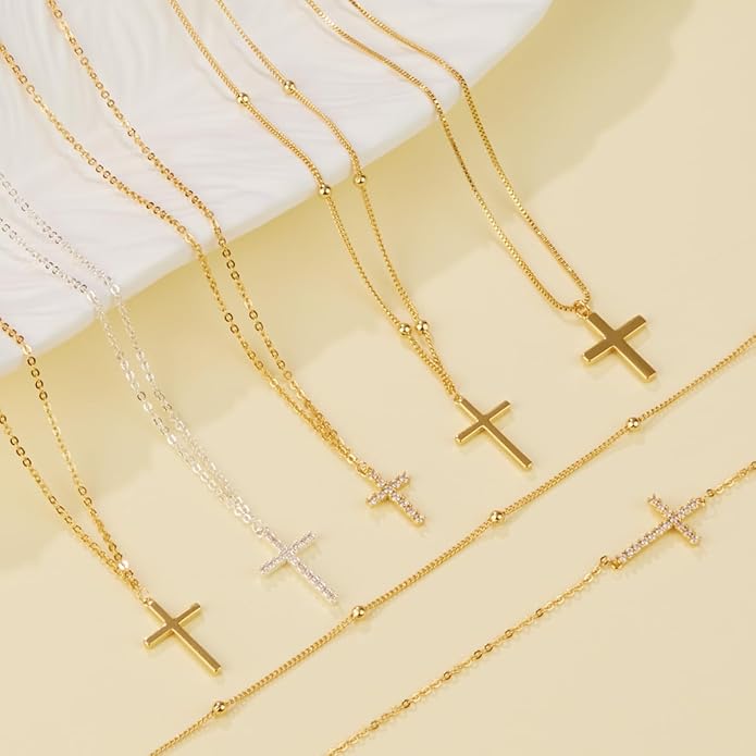 Infinity Cross Necklace for Women, Unique Trendy Fahion Cross Jewelry Gifts, Non Tarnish & Waterproof Dainty Simple Gold Cross Pendant, Christian Religious Easter Faith Accessories Jewelry Gifts