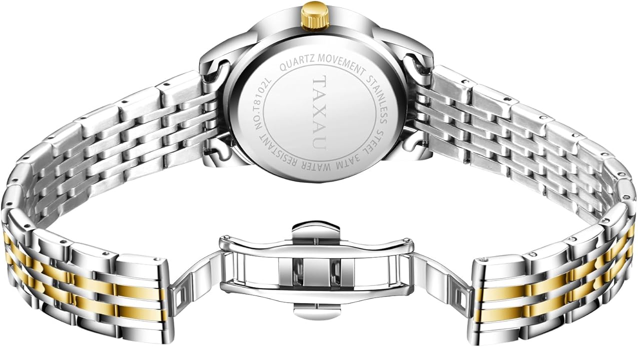 Gold Silver Two Tone Women Stainless Steel Watch Small Wrist ElegantDress Watch for Women Fashion Luxury Waterproof Day Date Analog Quartz Ladies Watches