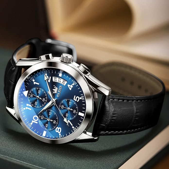OLEVS Men's Watches Brown Leather with Date,Casual Watches for Men,Large Face Watches Men,Chronograph Mens Watch,Sport Waterproof Business Dress Analog Quartz Men's Wrist Watches Reloj De Hombre