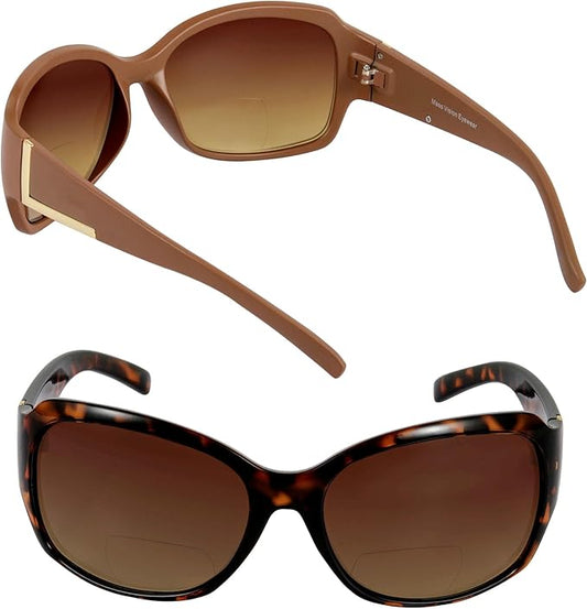 Bifocal Sunglasses 'The Fashionista' Women's Designer Outdoor Reading Glasses with UV400 Protection (2 Pack)