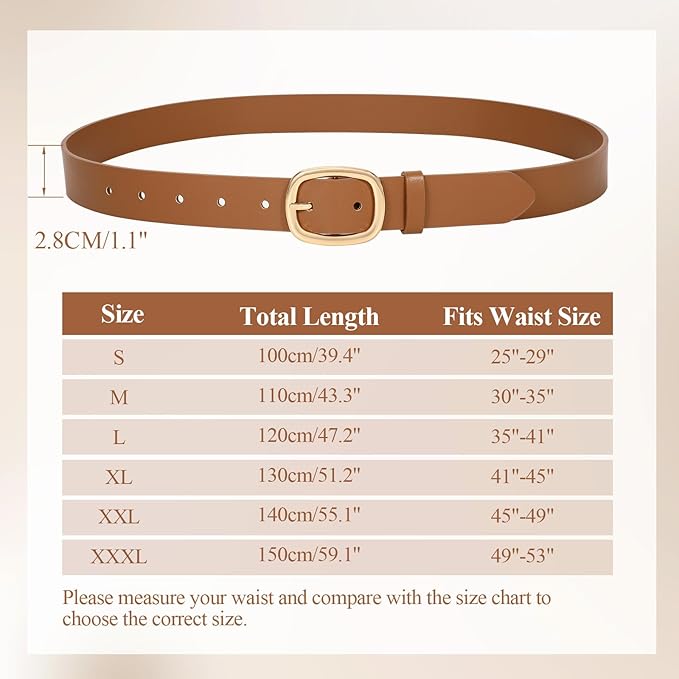 WHIPPY Women Leather Belt Casual Fashion Gold Buckle Leather Waist Belt for Jeans Pants Dresses Chic Ladies Belt