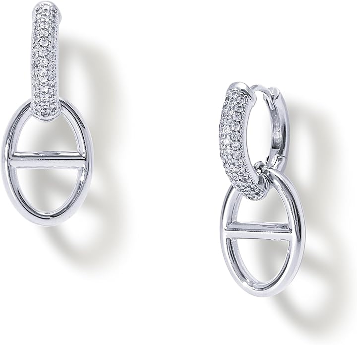 OZEL 14K Gold & Silver Plated Paperclip Chain Earrings with Cubic Zirconia – Dangle, Hoop, Huggie, Stud Styles – Women’s Fashion Jewelry Gift