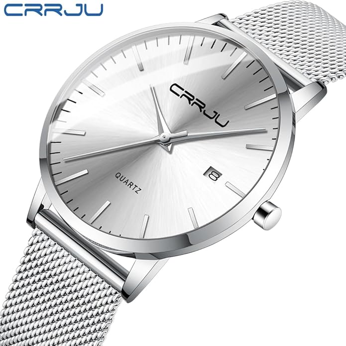 CRRJU Men's Minimalist Casual Luxury Auto Date Watches Fashion Business Japan Movement Quartz Waterproof Wristwatches for Men Stainsteel Steel Band Watch