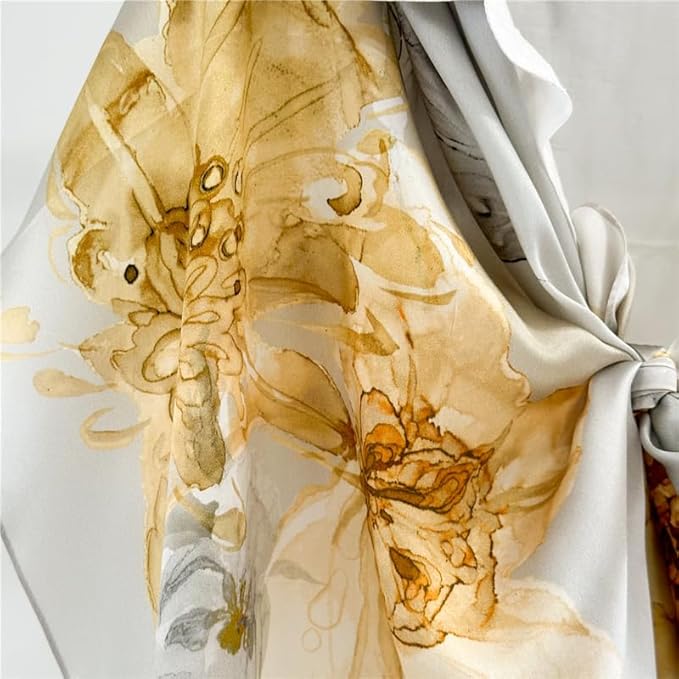 100% Mulberry Silk Scarfs for Women Floral Print Satin Long Scarf for Headscarf Hair Wraps Shawl with Gift Packed