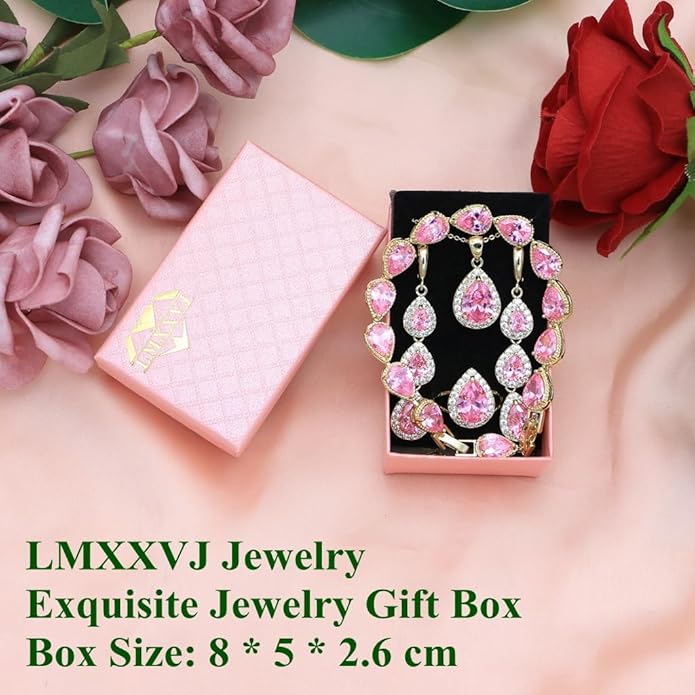 LMXXVJ Necklace Long Earrings Bracelet Set, White Gold Plated Created Blue Sapphire Jewelry Set Wedding Party Gift Jewelry for Women Bridal Bridesmaid