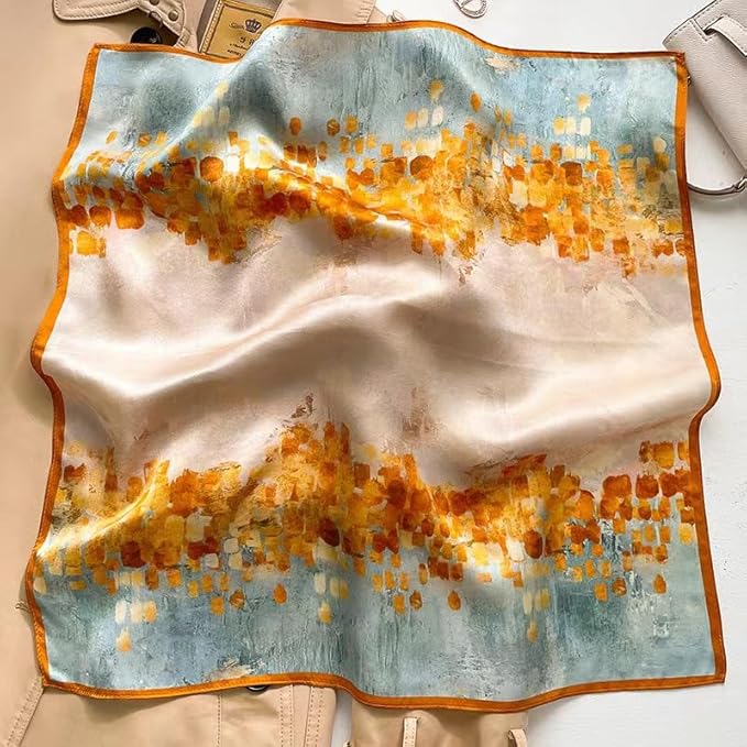 ANDANTINO 100% Real Mulberry Silk Scarf -21'' x 21''- Lightweight Neckerchief –Women Men Small Square Digital Printed Scarves
