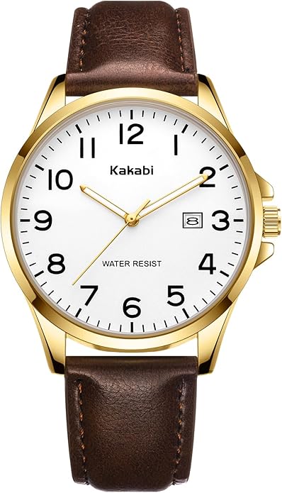 Watch for Men, Fashion Minimalist Wrist Watch Waterproof Quartz Analog Date with Leather Strap