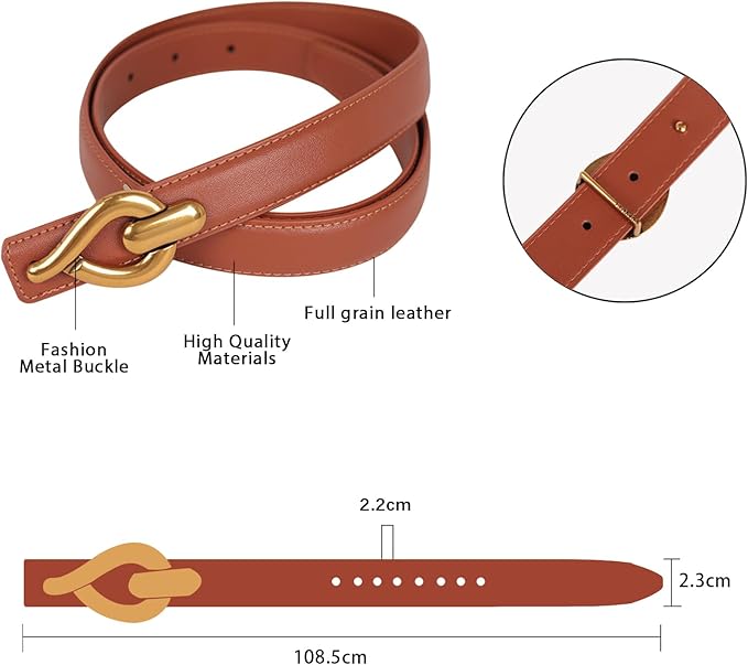 Women's Fashion Classic Metal Buckle Leather Belt with Jeans Dress