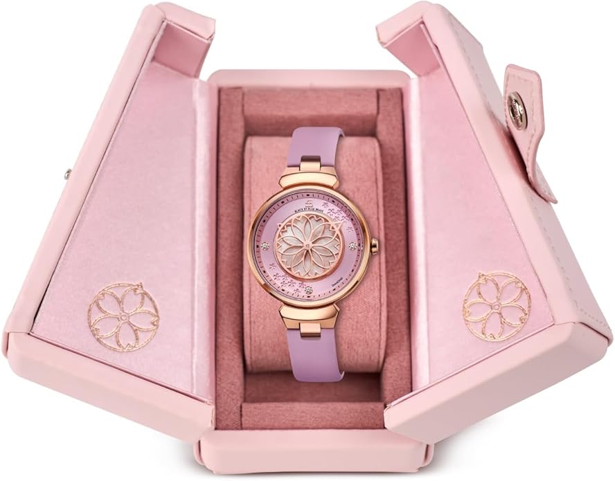 Women Watches Cherry Blossom Women's Watch Mother of Pearl Dial Ladies Watch with Leather Strap Sakura Petal Shape Cherry Blossom Watches for Women Sapphire Crystal Glass for Durability and Clarity