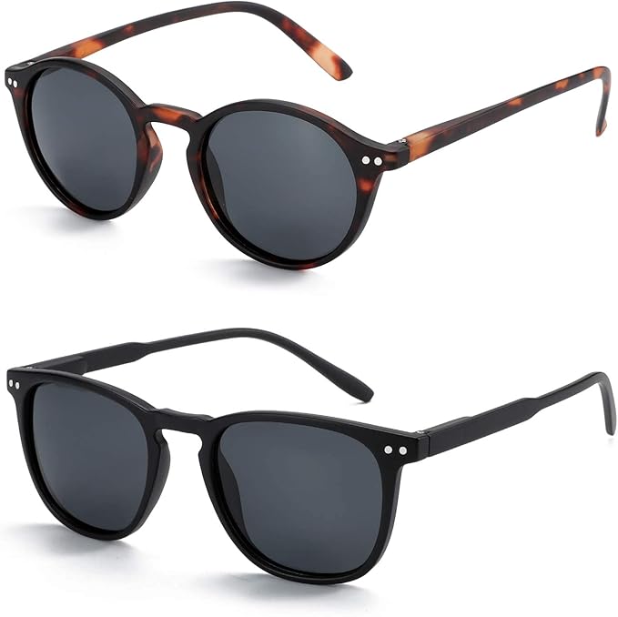 ZENOTTIC Polarized Sunglasses for Women Men: Retro Shades Round | Square Frame UV Protection 2 Pack