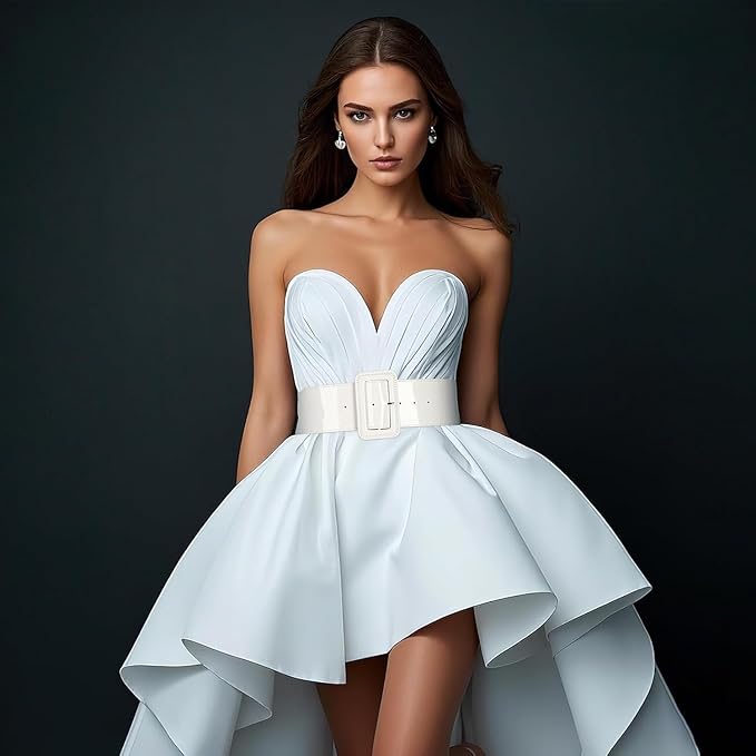 Wide Patent Leather Cinch Belt - Fashion Square Buckle Waist Belt for Dresses and Coats