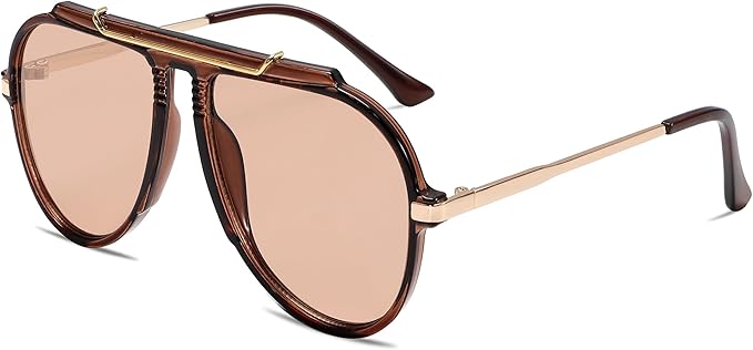 Oversized Aviator Sunglasses for Women Men 2026 70s Retro Gold Metal Sun Glasses Tangle Free Square Aviators