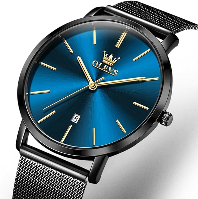 OLEVS Mens Watches Minimalist Ultra Thin Fashion Casual Analog Quartz Date Watch Waterproof Slim Simple Big Face Dress Wrist Watch Leather Band for Men