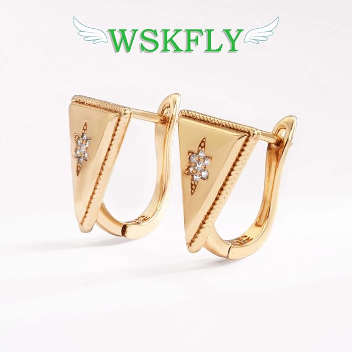 14K Gold Plated Cubic Zirconia Hoop Earrings,Three Row Diamon | Arrows | Double Row of Diamonds Huggie Earrings for Women