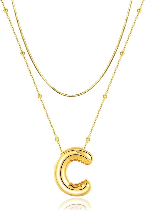 LUCA SMITH Initial Necklaces for Women, Dainty Balloon Bubble Letter, Name Letter Alphabet Pendant Layered Choker Chain Jewelry Gift