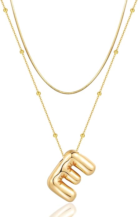 LUCA SMITH Initial Necklaces for Women, Dainty Balloon Bubble Letter, Name Letter Alphabet Pendant Layered Choker Chain Jewelry Gift