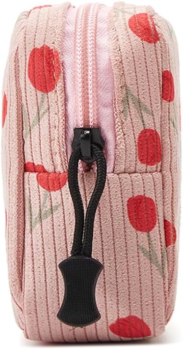 Small Makeup Bag for Purse,Mini Cosmetics Bag cute Zipper corduroy Cosmetic Pouch Storage Pouch Travel Toiletry Organizer for Women Girls(Tulip Pink)