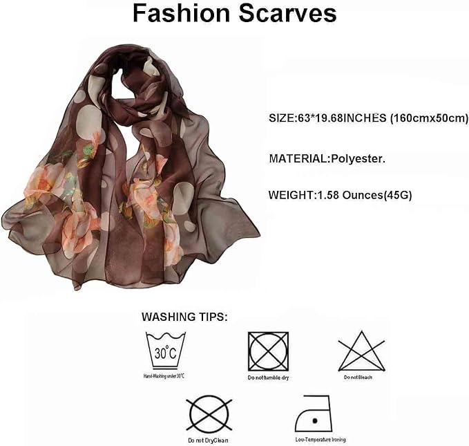 Pokeedioty Scarfs for Women Lightweight Fashion Scarves Elegant Floral Pattern Sheer Scarfs Sunscreen Shawls Wraps