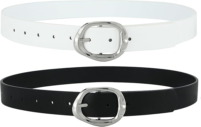 Earnda Leather Belts for Women Casual Fashion Waist Belt with Liquid Shapes Gold Buckle for Jeans Pants Dresses