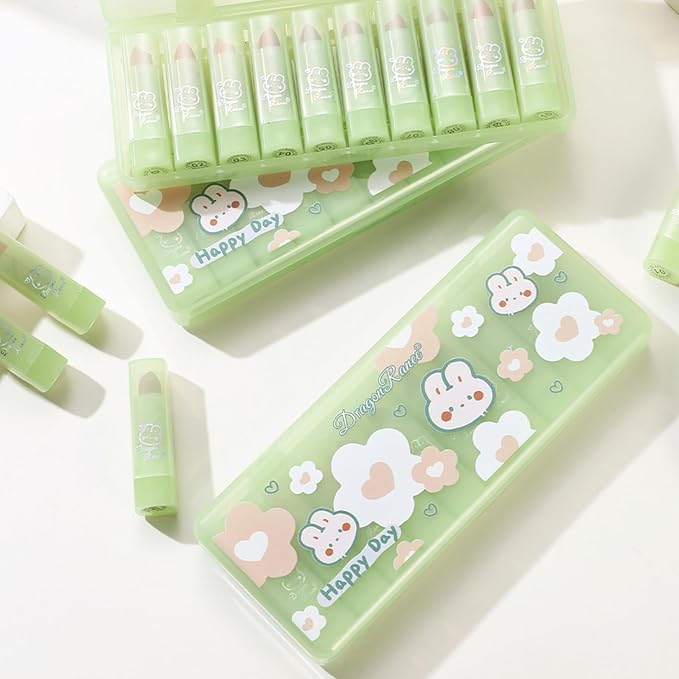 10 Pcs Lip Tint Set Cute Glossy Lip Stains and Matte Lipsticks with Long-lasting and Quick-drying Mini Lip Gloss Lipstick for Makeup Gift (Green Rabbit, Lipstick)