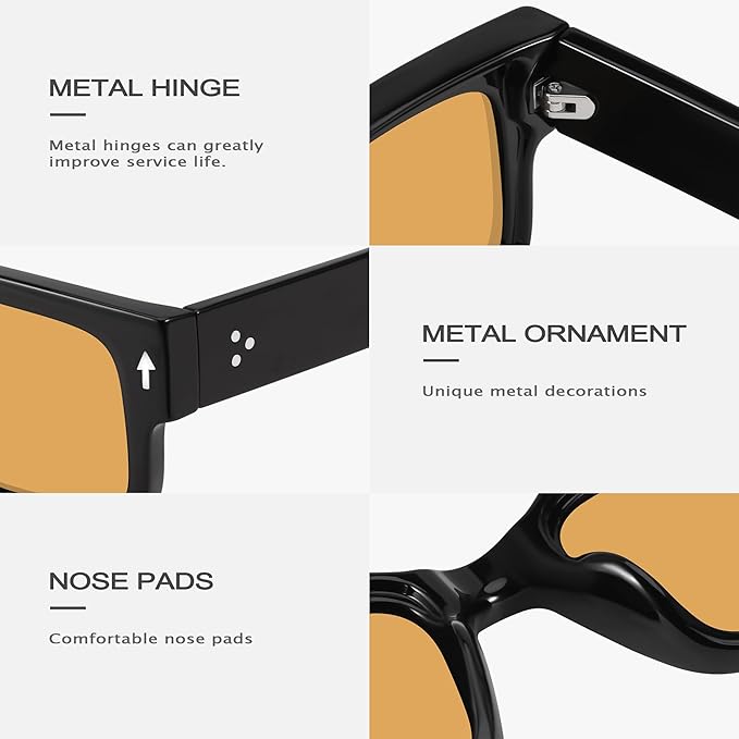 YDAOWKN Square Frame Sunglasses for Women Men Trendy Chunky Rectangle Sun Glasses Black Shades UV400 Protection