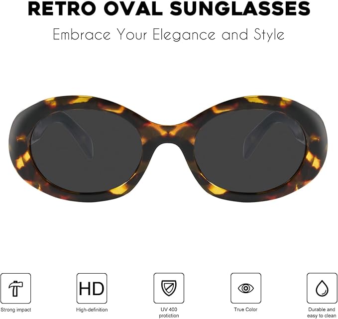 mosanana Oval Retro Trendy Sunglasses for Women 90s Style MS52371