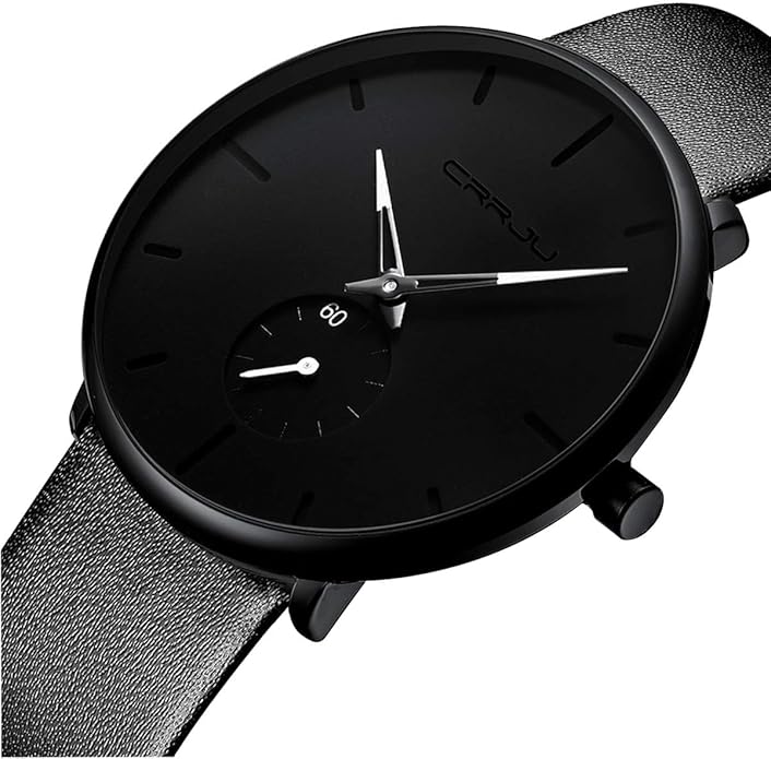 Mens Watches Ultra-Thin Minimalist Waterproof-Fashion Wrist Watch for Men Unisex Dress with Leather Band