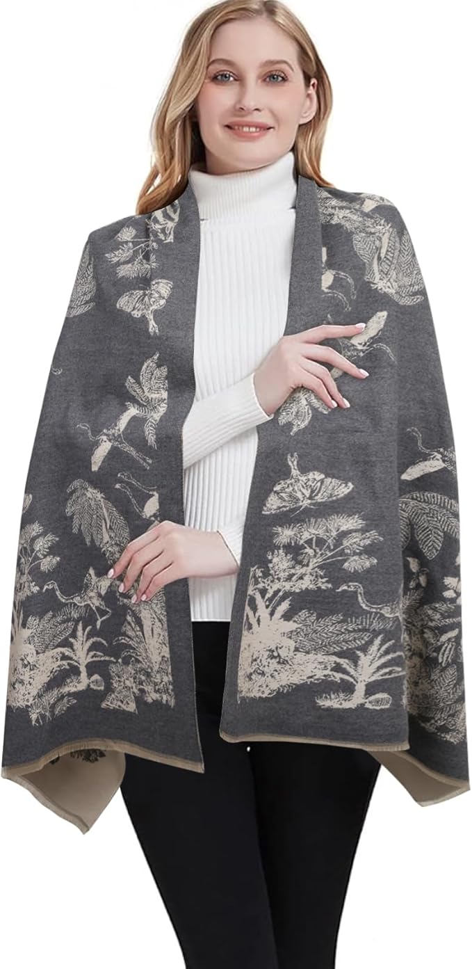 EXTREE Scarfs for Women Pashmina Silky Shawl Wrap for Evening Dressing Blanket Open Front Poncho Cape
