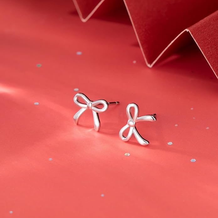 SLUYNZ Solid 925 Sterling Silver Tiny Bow Earrings Stud for Women Teens Small Bowknot post Stud Earrings
