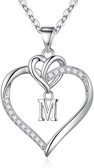 STORUP Gifts for Women Teen Girls - Heart Initial Necklaces for Women Girls, 14K-Gold-Plated Cubic Zirconia Initial A-Z Pendant Dainty Heart Necklaces for Teen Girl Jewelry Birthday Gifts