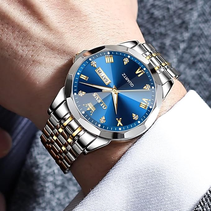 OLEVS Watch for Men Women Large Face Unisex Diamond Luxury Dress Analog Quartz Stainless Steel Waterproof Luminous Date Business Casual Wrist Watch