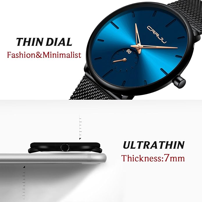 Mens Watches Ultra-Thin Minimalist Waterproof - Fashion Wrist Watch for Men Unisex Dress with Stainless Steel Mesh Band