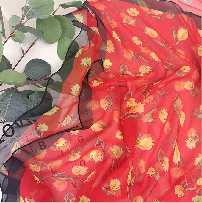 Pokeedioty Scarfs for Women Lightweight Scarves Elegant Floral Pattern Sheer Scarfs Shawls Wraps