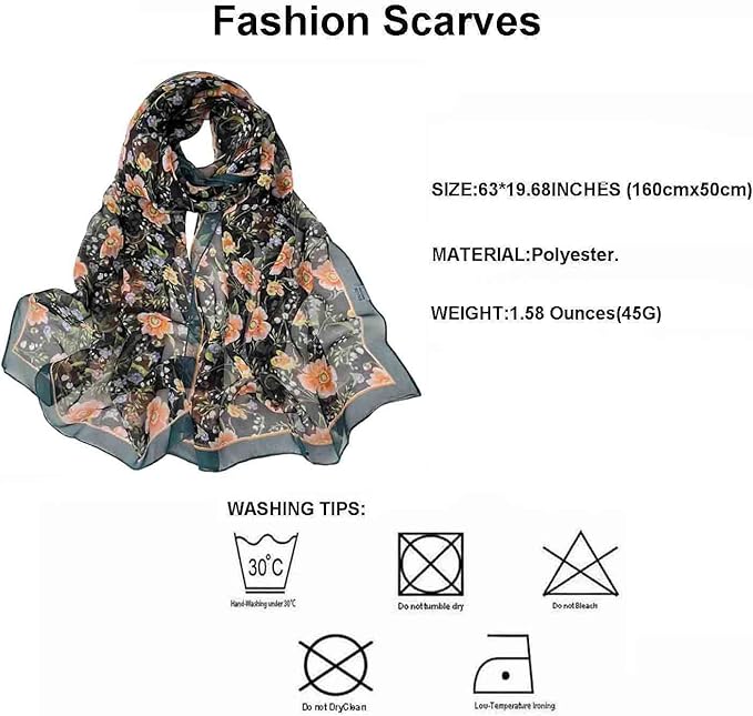 Pokeedioty Scarfs for Women Lightweight Fashion Scarves Elegant Floral Pattern Sheer Scarfs Sunscreen Shawls Wraps