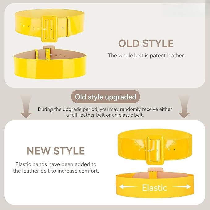 Wide Patent Leather Cinch Belt - Fashion Square Buckle Waist Belt for Dresses and Coats