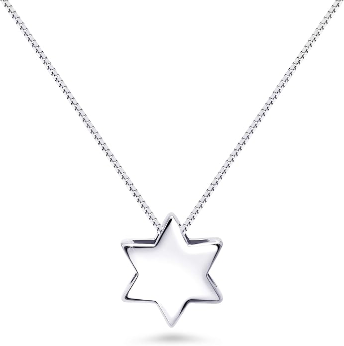 Alef Bet by Paula Solid Sterling Silver Star of David Necklace for Women | Minimalist Magen David Pendant with Hollow Center | Dainty Jewish Faith Jewelry