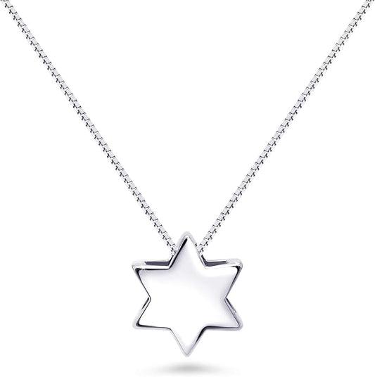 Alef Bet by Paula Solid Sterling Silver Star of David Necklace for Women | Minimalist Magen David Pendant with Hollow Center | Dainty Jewish Faith Jewelry