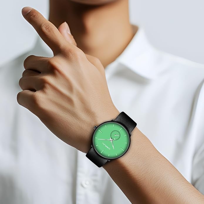 Mens Watches Ultra-Thin Minimalist Waterproof-Fashion Wrist Watch for Men Unisex Dress with Leather Band