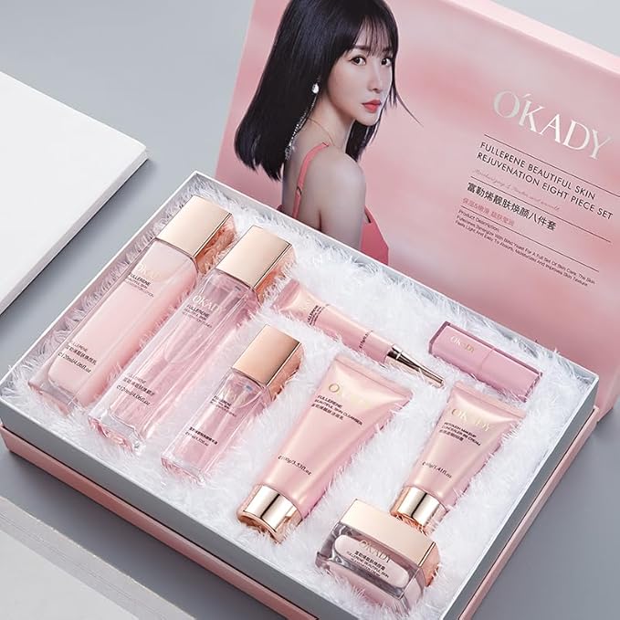 8-in-1 Skincare & Makeup Gift Set with Antioxidant Complex – Cleanser, Toner, Lotion，Serum, Eye Cream，BB Cream & Velvet Lip Color – Hydrating Routine for All Skin Types, Daily Glow Essentials ﻿