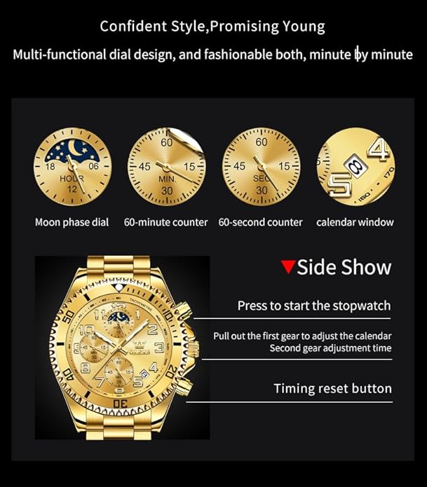 OLEVS Mens Watches Big Face Stainless Steel Waterproof Date Analog Quartz Watches Fashion BusinessWrist Watches for Men…