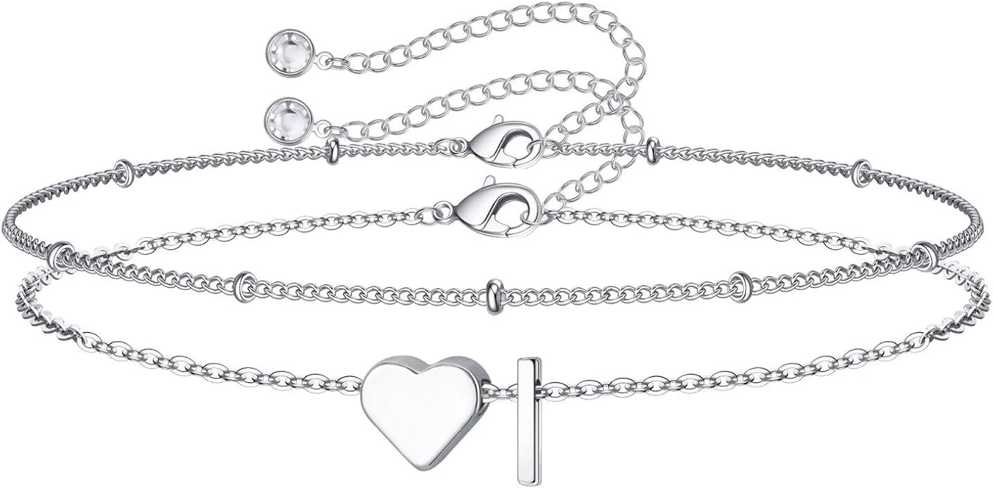M MOOHAM Valentines Day Gifts for Kids Teen Girls -14K-Gold-Plated Heart Initial A-Z Bracelets for Women Girl Dainty Gold Bracelets Birthday Valentines Gifts for Women Her Teenage Girls Kid Teen Gift