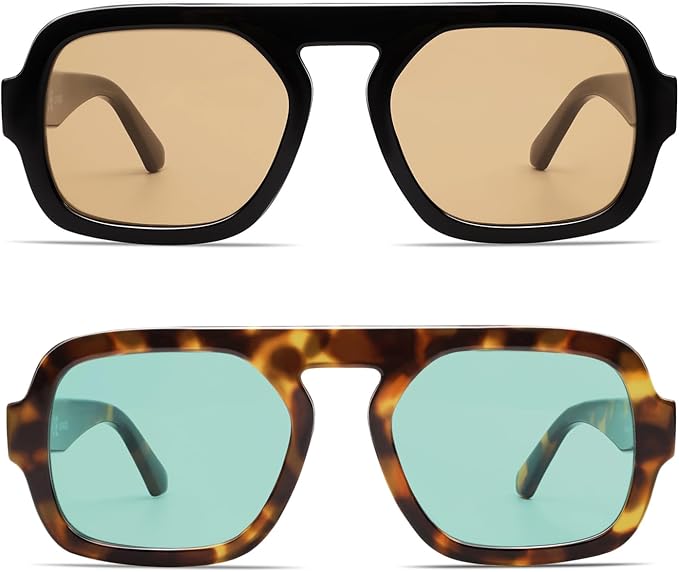 VANLINKER Oversized Retro Square Aviator Sunglasses for Women Men 70s Vintage Style Trendy Big Flat Top Sun Glasses VL9826