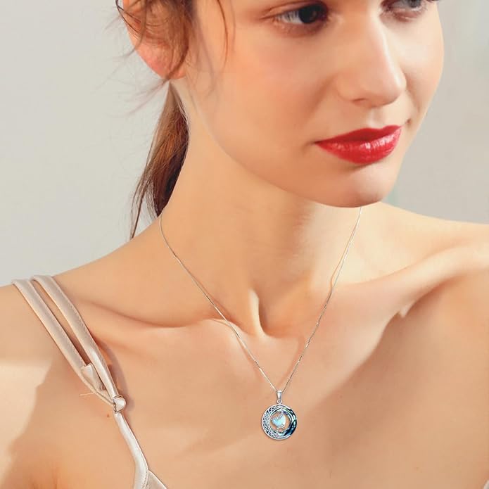 TOUPOP Birthstone Necklace 925 Sterling Silver Moon and Star Pendant with Blue Crystal Celtic Moon Jewelry Birthday Valentines Day Gifts for Women Mom Wife Her